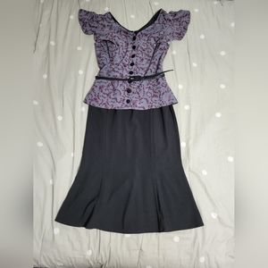 Unique Vintage Purple and Black Midi Dress